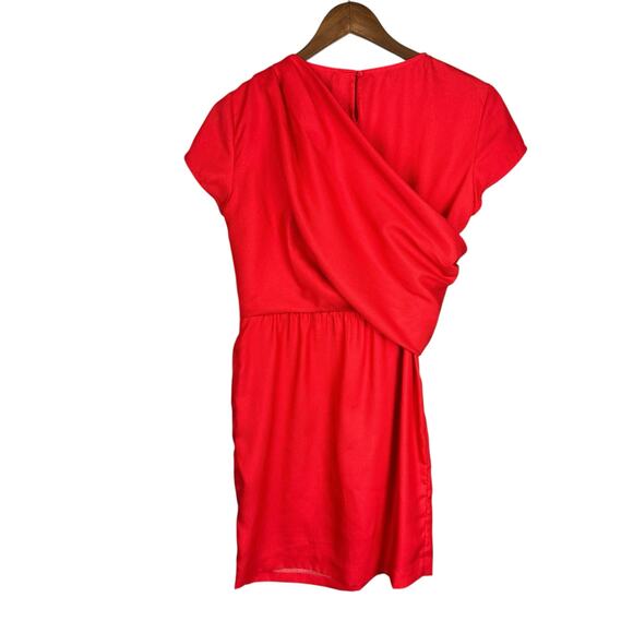 Julie Dillon Red Orange Textured Satin Crossover Sash Short Sleeve Sheath Dress - Picture 9 of 11